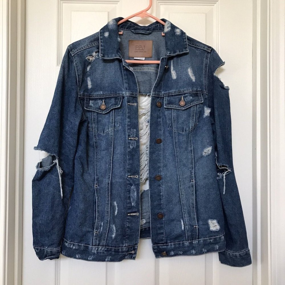 BBJ Los Angeles Distressed Destroyed Jeans Jacket Size Small Boom Boom Jeans - Picture 2 of 11